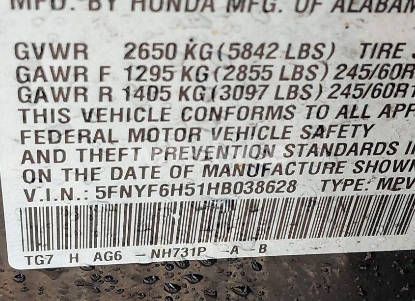 Photo 9 of 2017 Honda Pilot EX-L (VIN 5FNYF6H51HB038628)