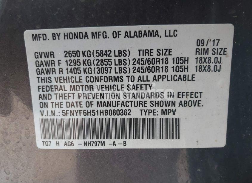 Photo 9 of 2017 Honda Pilot EX-L (VIN 5FNYF6H51HB080362)