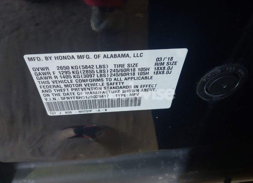 Photo 9 of 2018 Honda Pilot EX-L (VIN 5FNYF6H51JB029417)