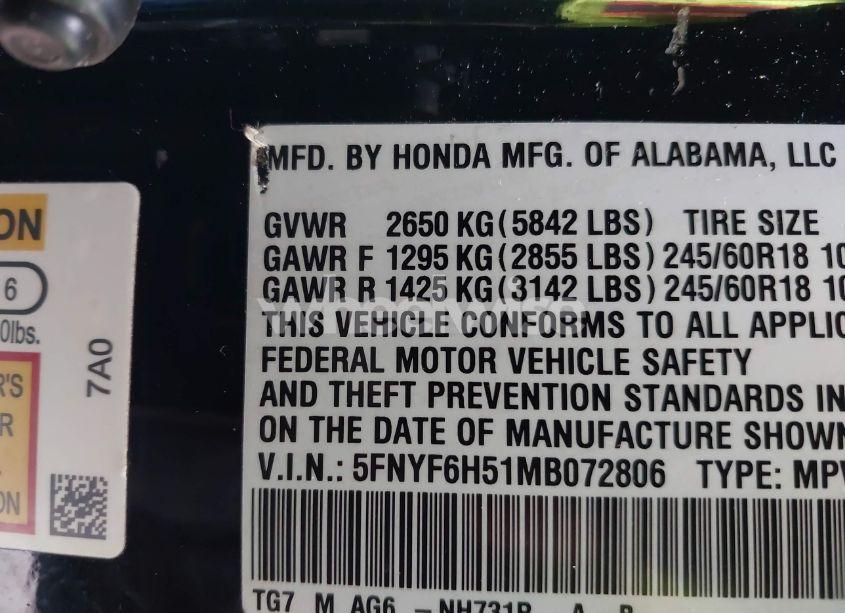 Photo 9 of 2021 Honda Pilot AWD EX-L (VIN 5FNYF6H51MB072806)