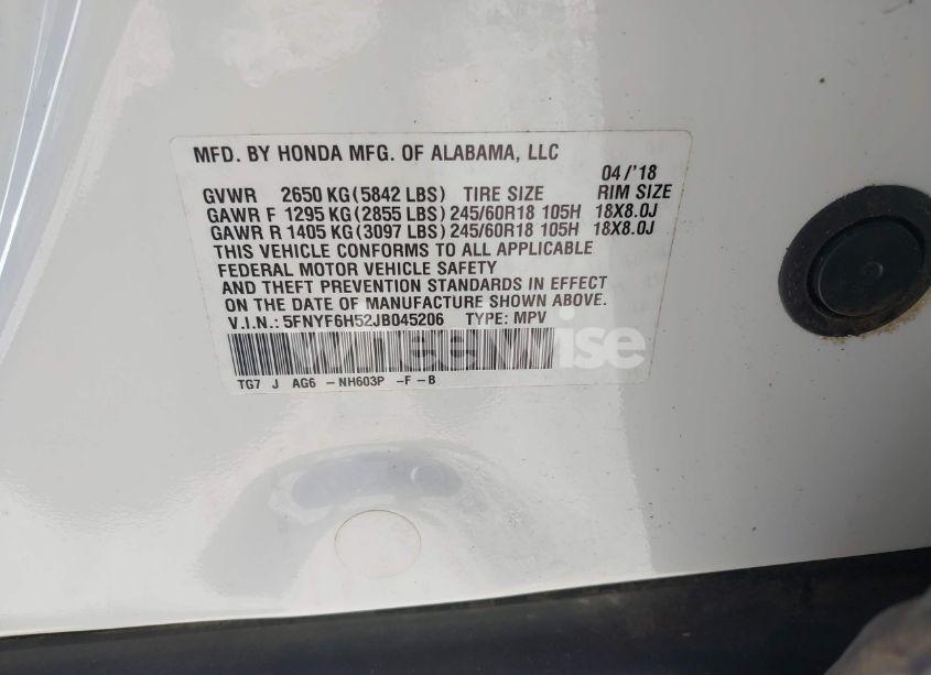 Photo 9 of 2018 Honda Pilot EX-L (VIN 5FNYF6H52JB045206)