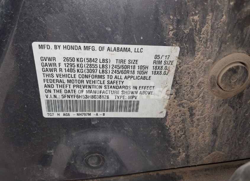 Photo 9 of 2017 Honda Pilot EX-L (VIN 5FNYF6H53HB038128)