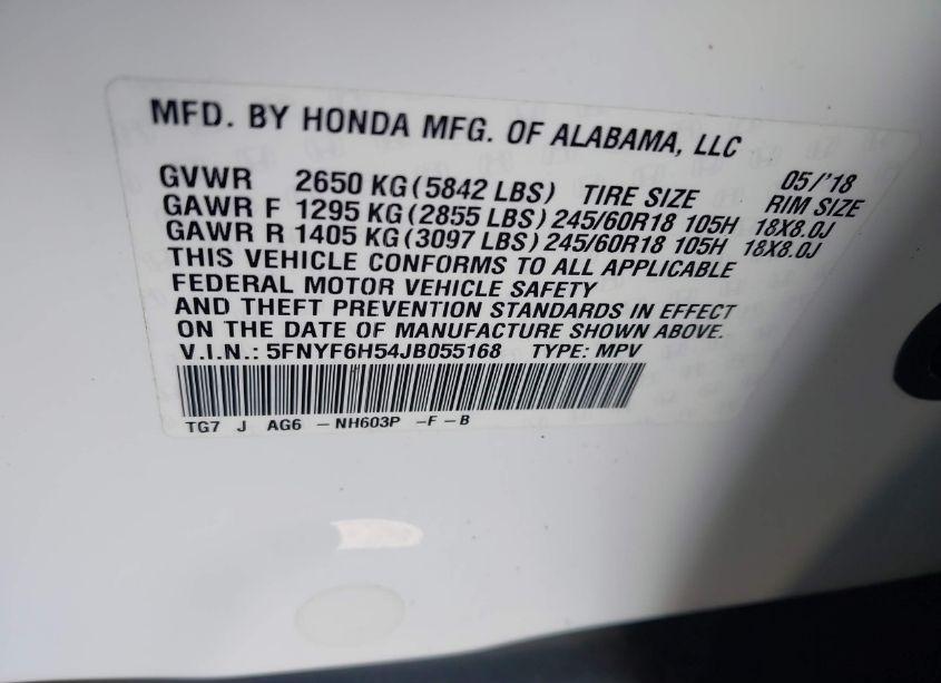 Photo 9 of 2018 Honda Pilot EX-L (VIN 5FNYF6H54JB055168)