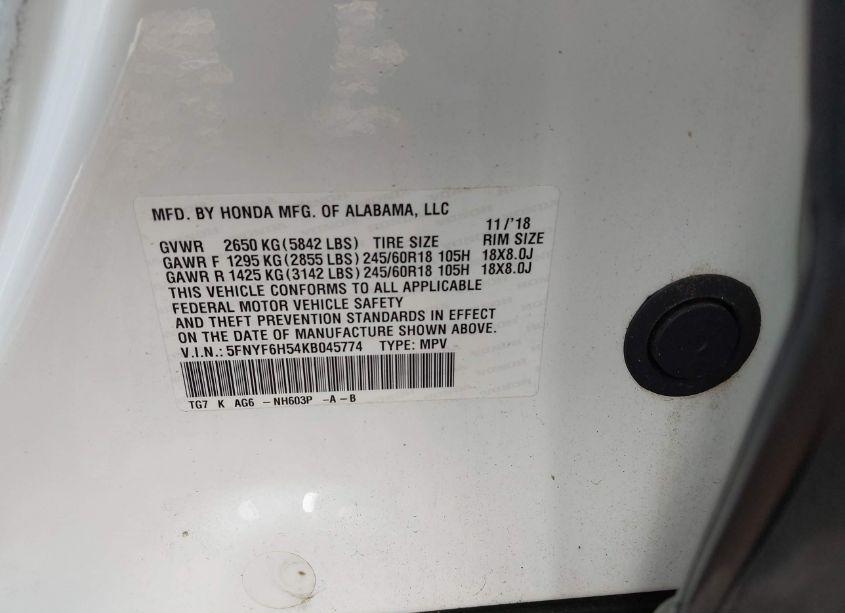 Photo 9 of 2019 Honda Pilot EX-L (VIN 5FNYF6H54KB045774)