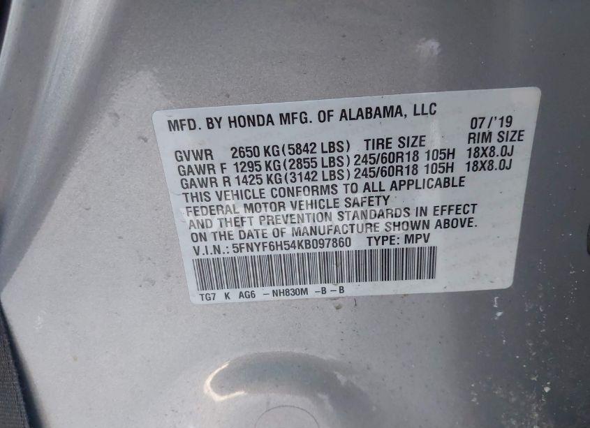 Photo 9 of 2019 Honda Pilot EX-L (VIN 5FNYF6H54KB097860)