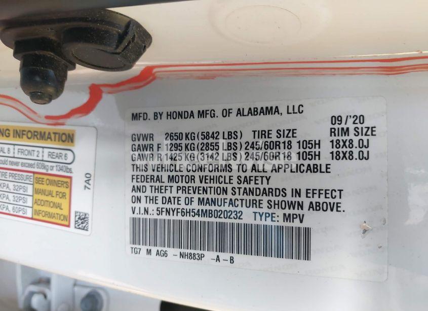 Photo 9 of 2021 Honda Pilot AWD EX-L (VIN 5FNYF6H54MB020232)