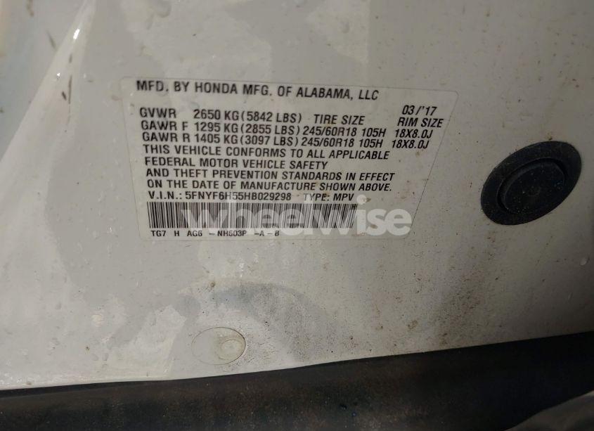 Photo 9 of 2017 Honda Pilot EX-L (VIN 5FNYF6H55HB029298)