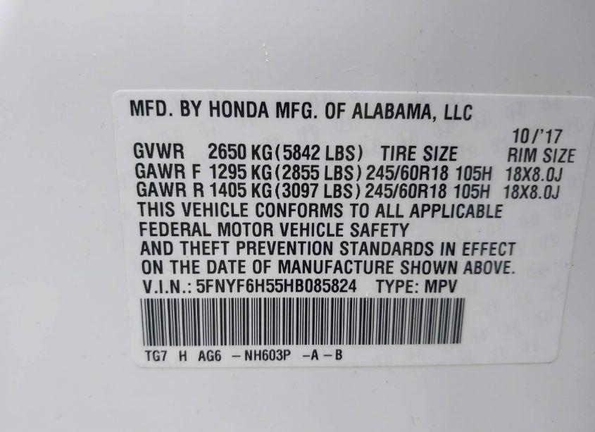 Photo 9 of 2017 Honda Pilot EX-L (VIN 5FNYF6H55HB085824)