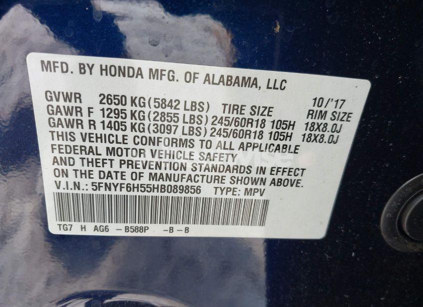 Photo 9 of 2017 Honda Pilot EX-L (VIN 5FNYF6H55HB089856)