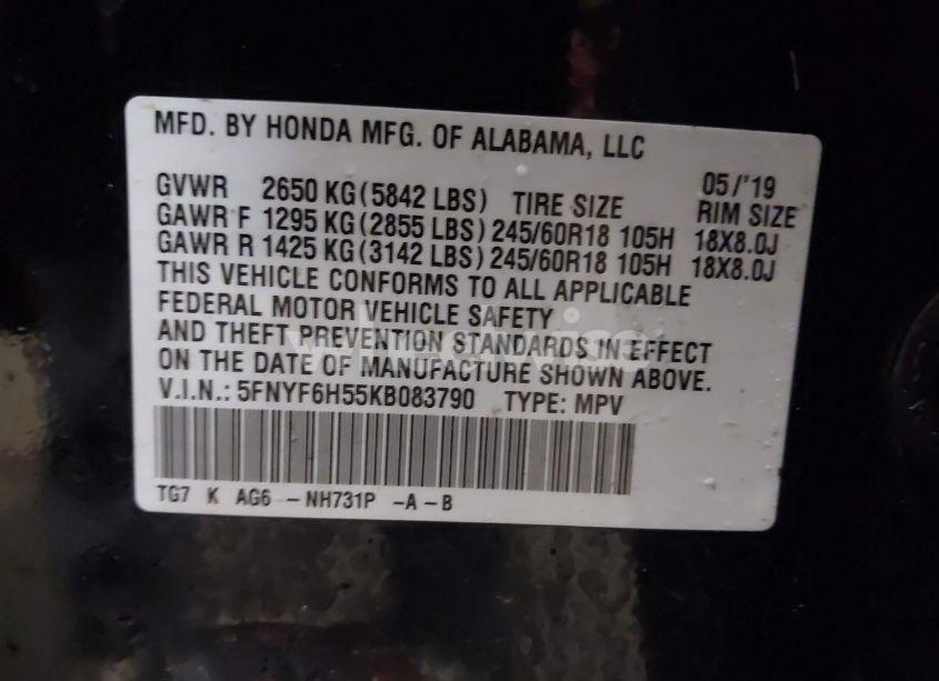 Photo 9 of 2019 Honda Pilot EX-L (VIN 5FNYF6H55KB083790)