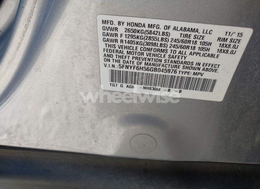 Photo 9 of 2016 Honda Pilot EX-L (VIN 5FNYF6H56GB045976)