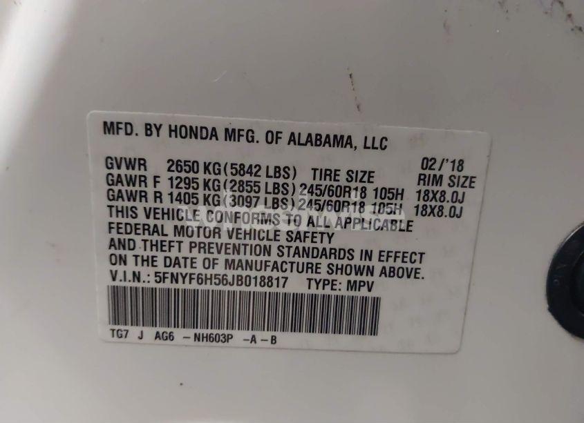 Photo 9 of 2018 Honda Pilot EX-L (VIN 5FNYF6H56JB018817)