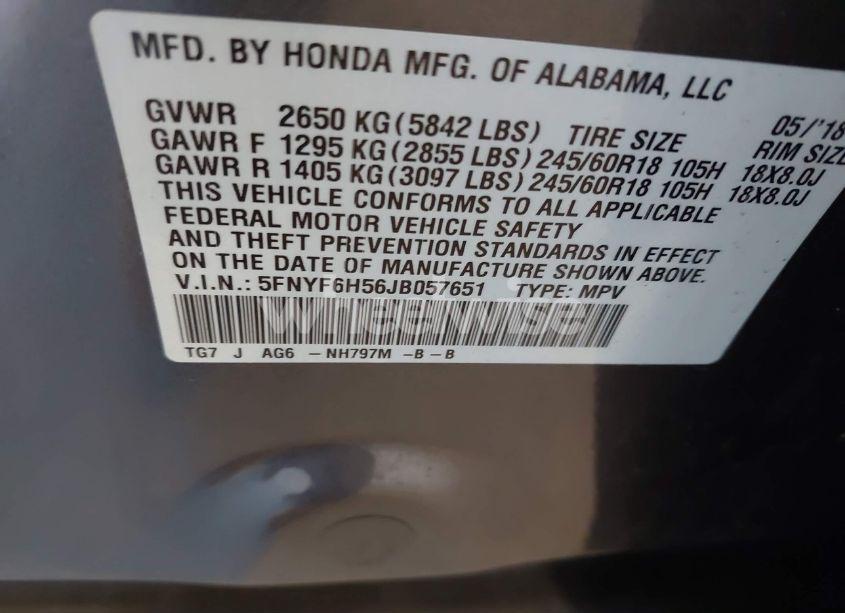 Photo 9 of 2018 Honda Pilot EX-L (VIN 5FNYF6H56JB057651)