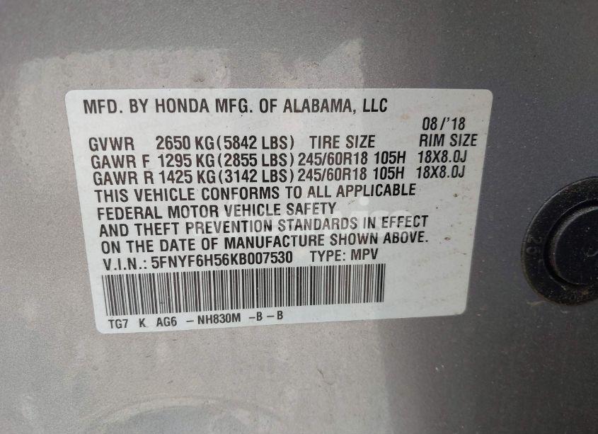 Photo 9 of 2019 Honda Pilot EX-L (VIN 5FNYF6H56KB007530)