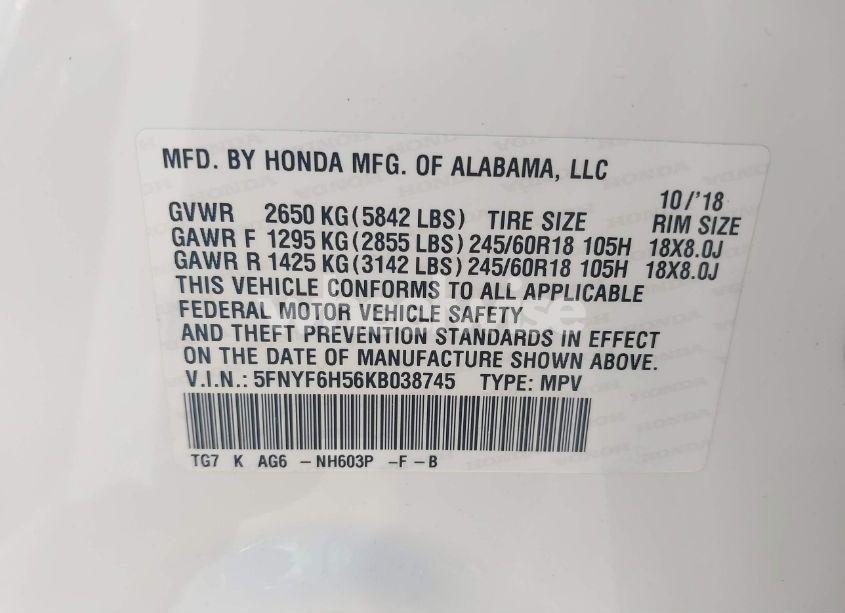 Photo 9 of 2019 Honda Pilot EX-L (VIN 5FNYF6H56KB038745)