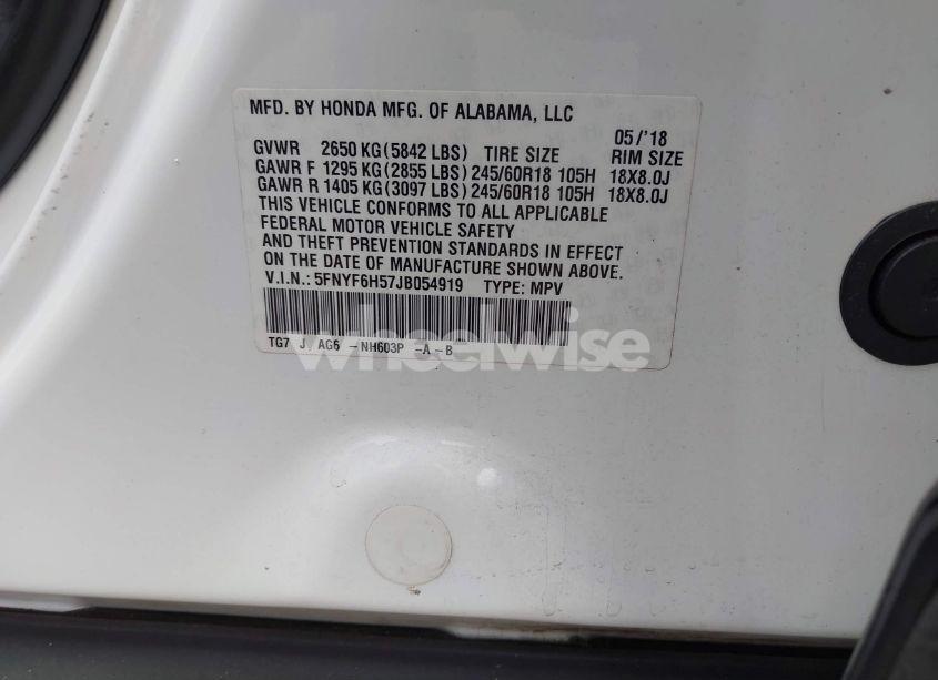 Photo 9 of 2018 Honda Pilot EX-L (VIN 5FNYF6H57JB054919)