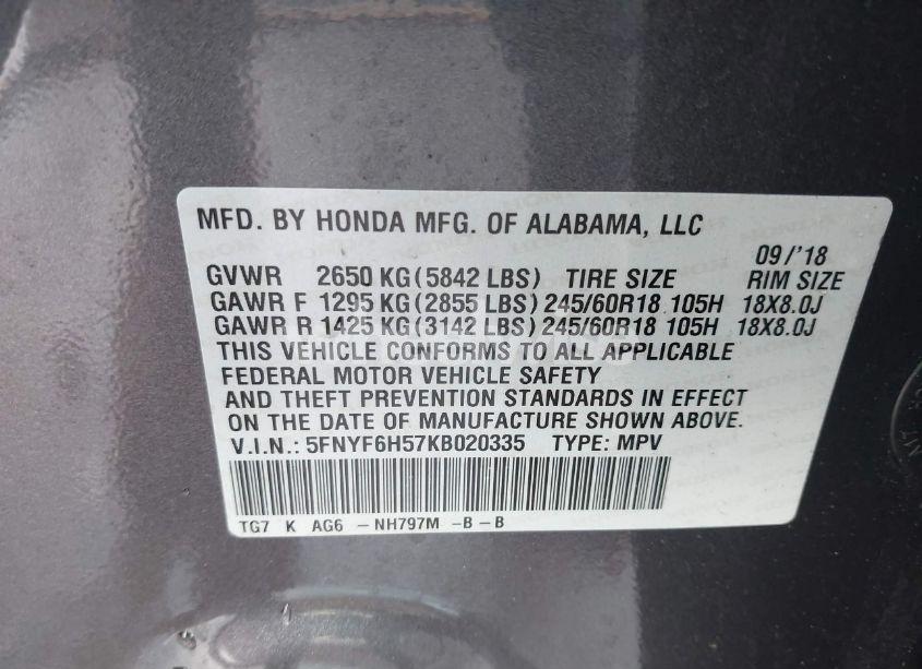 Photo 9 of 2019 Honda Pilot EX-L (VIN 5FNYF6H57KB020335)