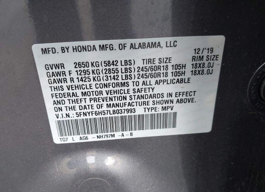 Photo 9 of 2020 Honda Pilot AWD EX-L (VIN 5FNYF6H57LB037993)