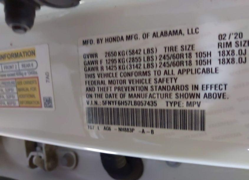 Photo 9 of 2020 Honda Pilot AWD EX-L (VIN 5FNYF6H57LB057435)