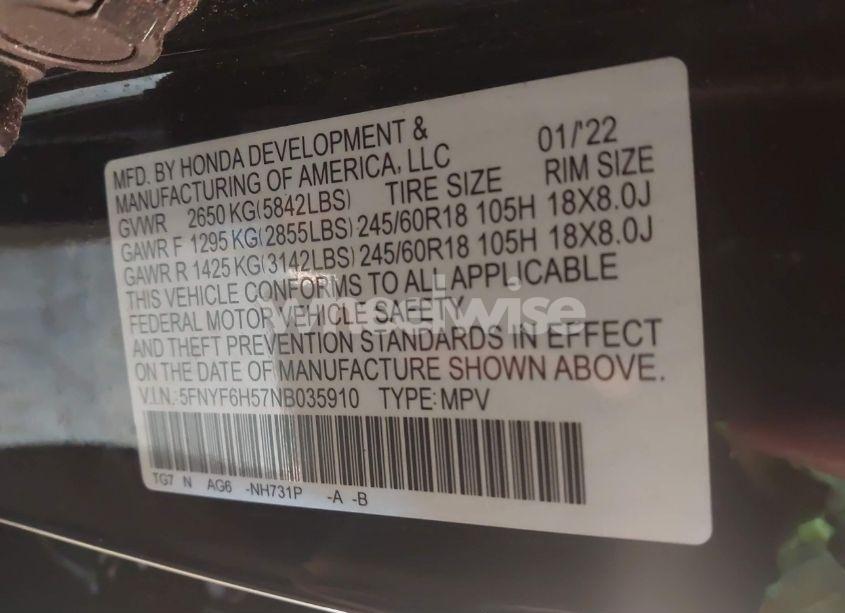 Photo 9 of 2022 Honda Pilot AWD EX-L (VIN 5FNYF6H57NB035910)