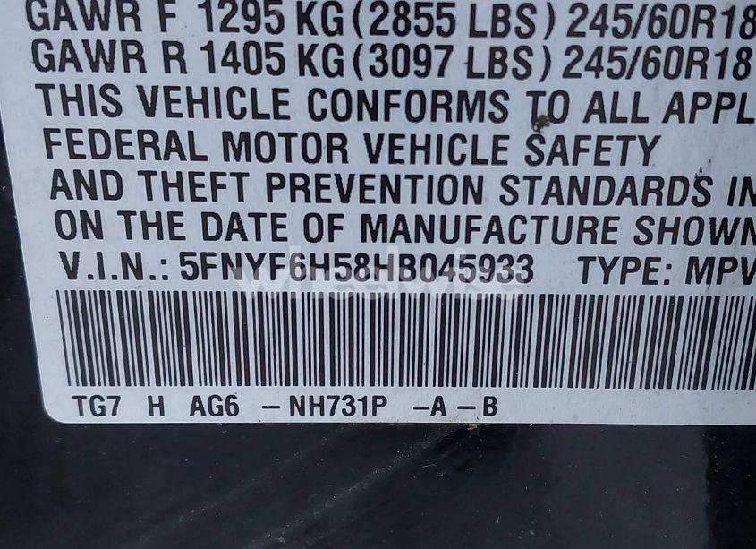 Photo 9 of 2017 Honda Pilot EX-L (VIN 5FNYF6H58HB045933)