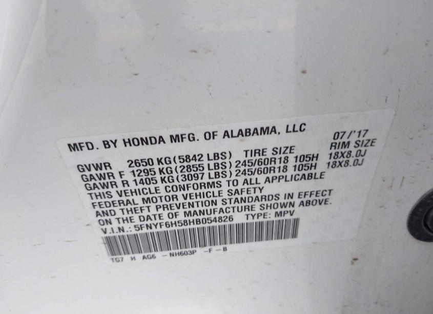 Photo 9 of 2017 Honda Pilot EX-L (VIN 5FNYF6H58HB054826)