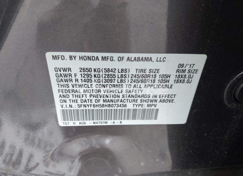 Photo 9 of 2017 Honda Pilot EX-L (VIN 5FNYF6H58HB073456)