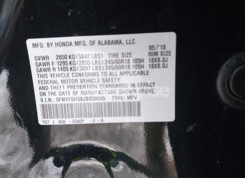 Photo 9 of 2018 Honda Pilot EX-L (VIN 5FNYF6H58JB059045)