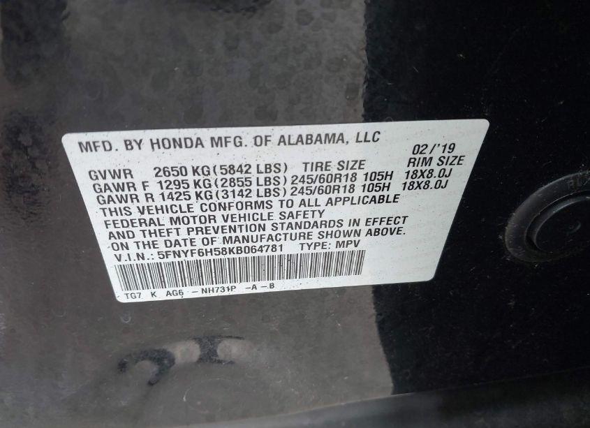 Photo 9 of 2019 Honda Pilot EX-L (VIN 5FNYF6H58KB064781)