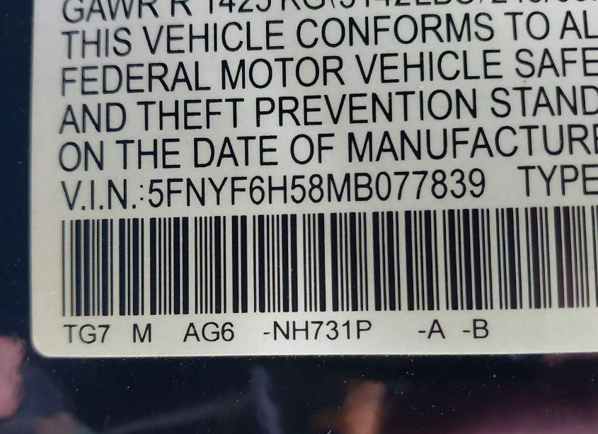 Photo 9 of 2021 Honda Pilot AWD EX-L (VIN 5FNYF6H58MB077839)