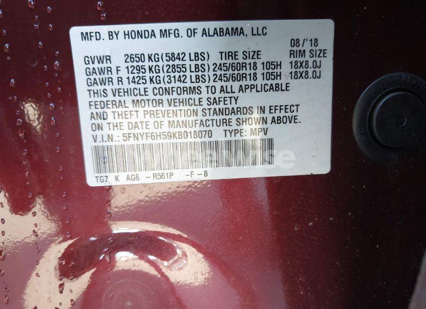 Photo 9 of 2019 Honda Pilot EX-L (VIN 5FNYF6H59KB018070)