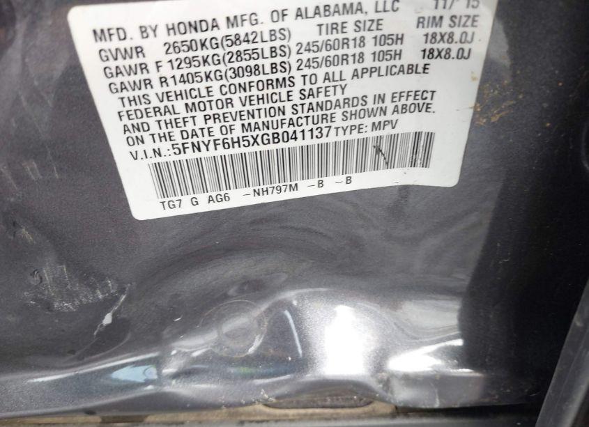 Photo 9 of 2016 Honda Pilot EX-L (VIN 5FNYF6H5XGB041137)