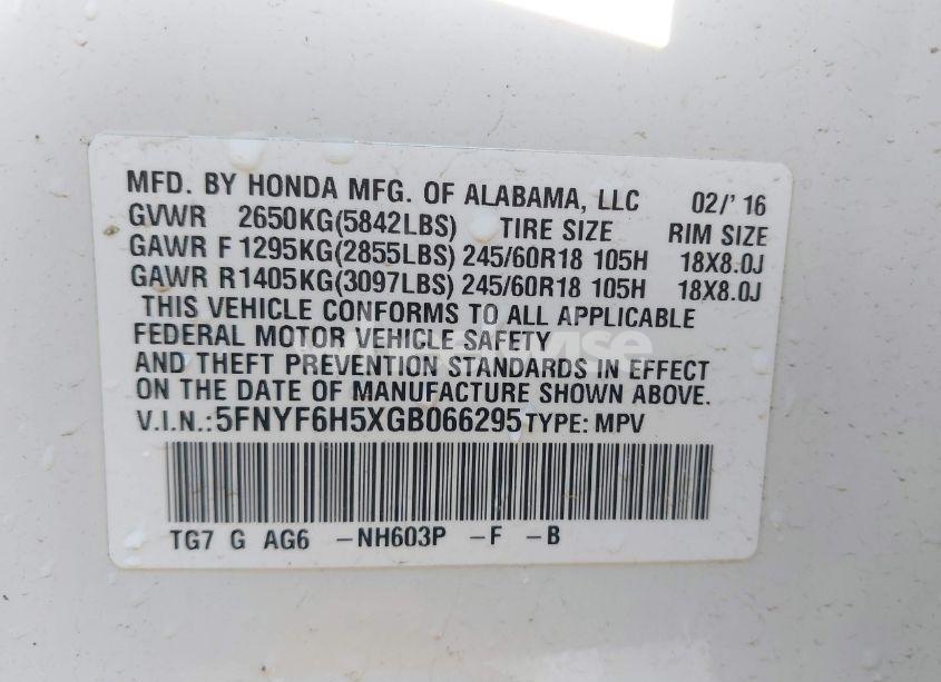 Photo 9 of 2016 Honda Pilot EX-L (VIN 5FNYF6H5XGB066295)