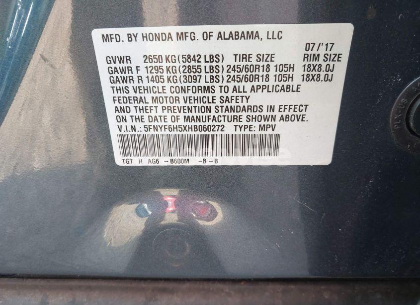 Photo 9 of 2017 Honda Pilot EX-L (VIN 5FNYF6H5XHB060272)