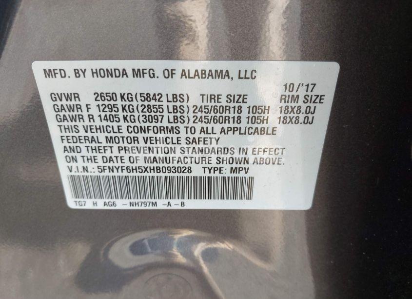 Photo 9 of 2017 Honda Pilot EX-L (VIN 5FNYF6H5XHB093028)