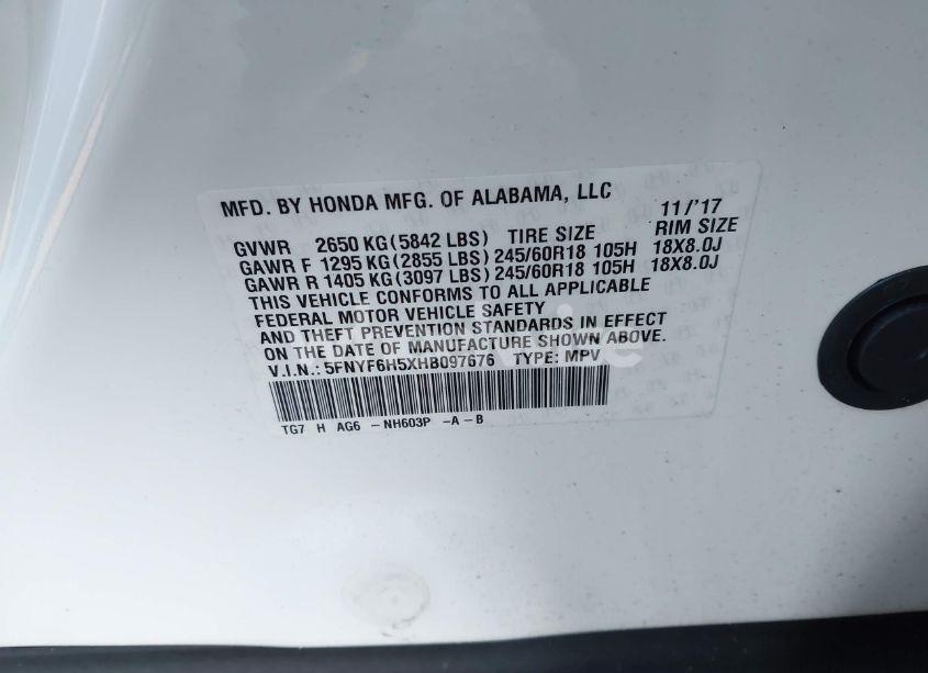 Photo 9 of 2017 Honda Pilot EX-L (VIN 5FNYF6H5XHB097676)