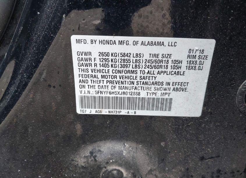 Photo 9 of 2018 Honda Pilot EX-L (VIN 5FNYF6H5XJB012888)