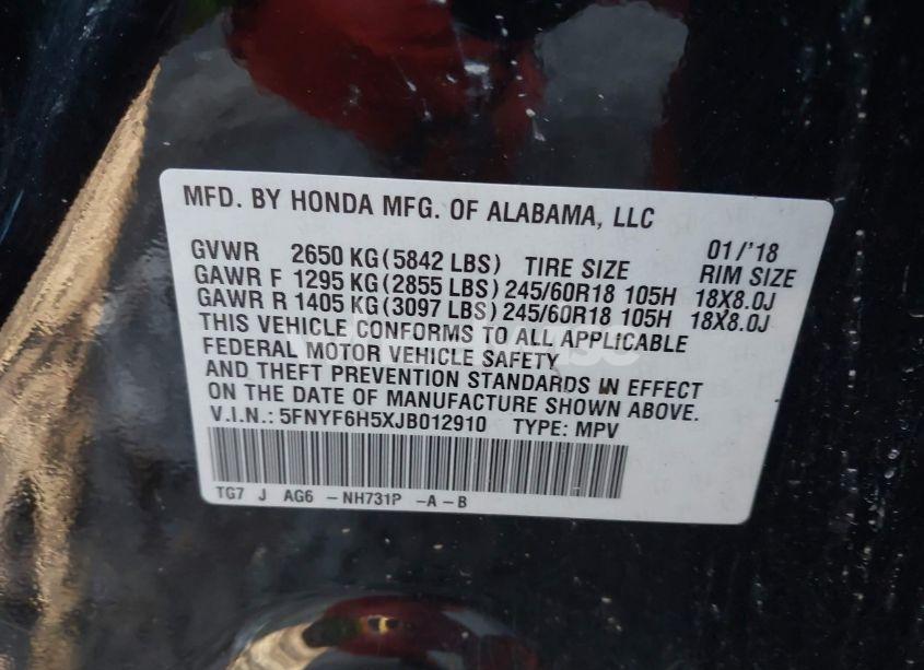 Photo 9 of 2018 Honda Pilot EX-L (VIN 5FNYF6H5XJB012910)