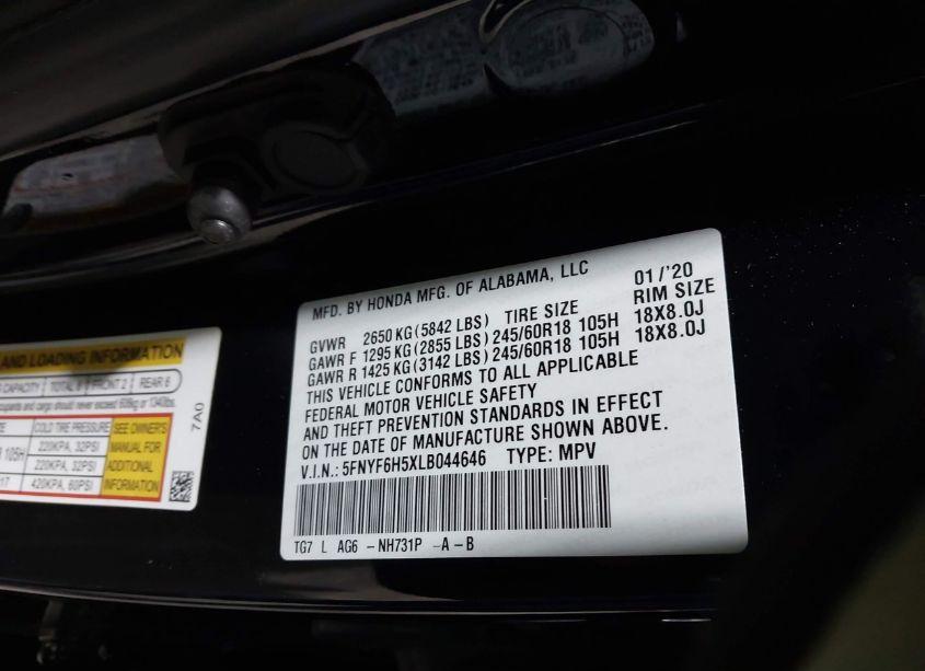 Photo 9 of 2020 Honda Pilot AWD EX-L (VIN 5FNYF6H5XLB044646)