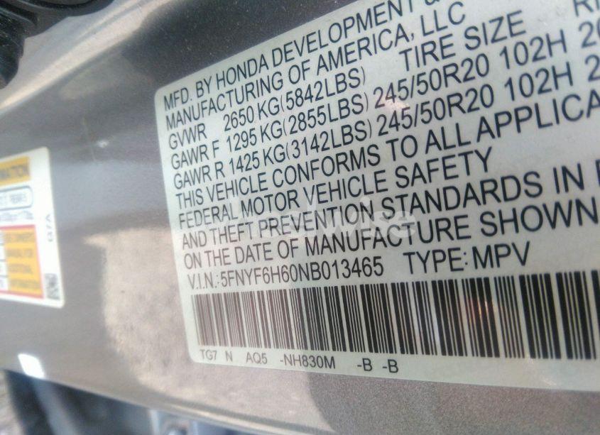 Photo 9 of 2022 Honda Pilot AWD TOURING 7 PASSENGER (VIN 5FNYF6H60NB013465)