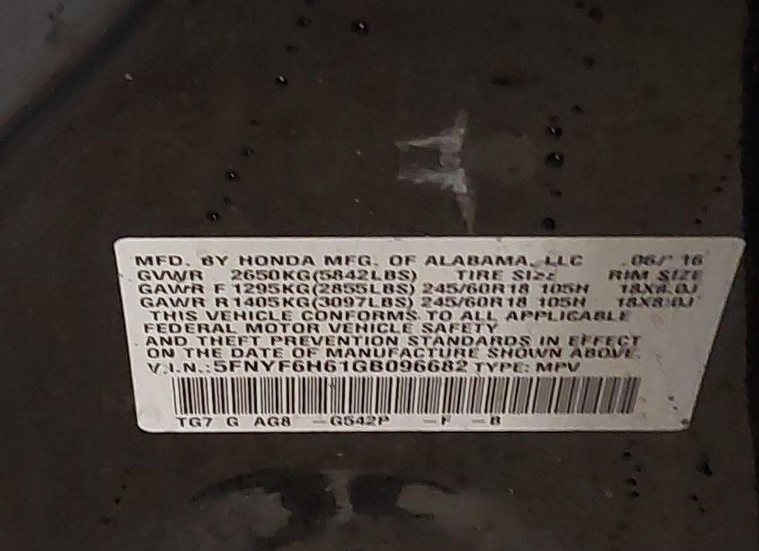 Photo 9 of 2016 Honda Pilot EX-L (VIN 5FNYF6H61GB096682)