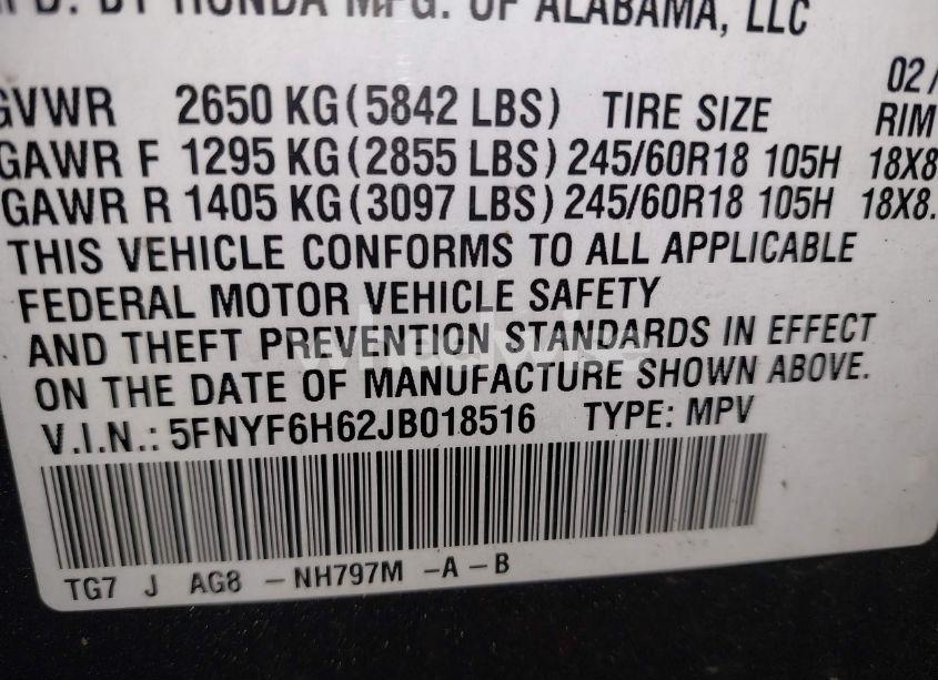 Photo 9 of 2018 Honda Pilot EX-L (VIN 5FNYF6H62JB018516)