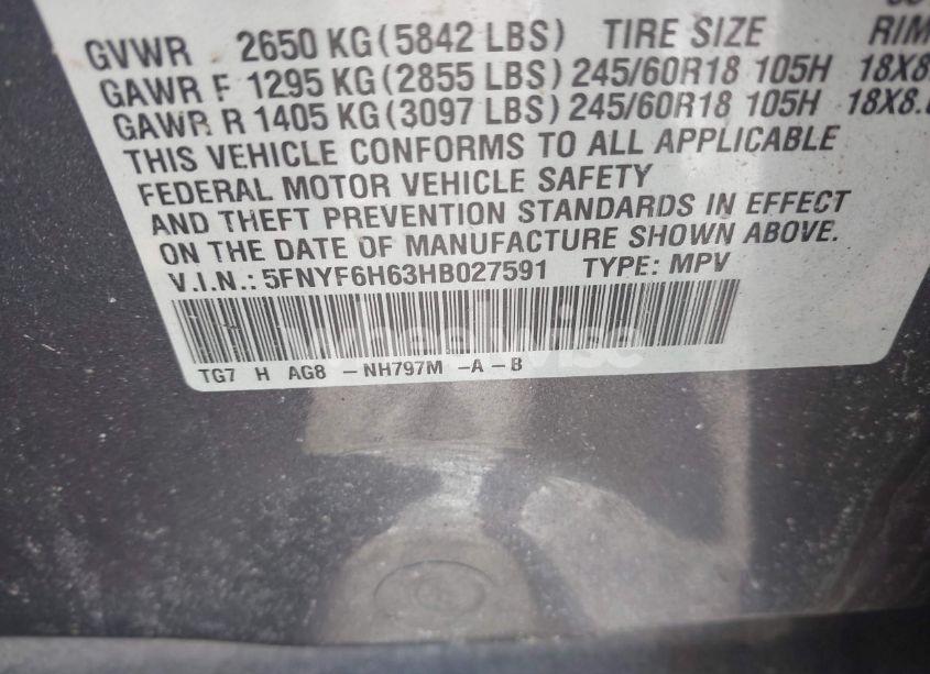 Photo 9 of 2017 Honda Pilot EX-L (VIN 5FNYF6H63HB027591)