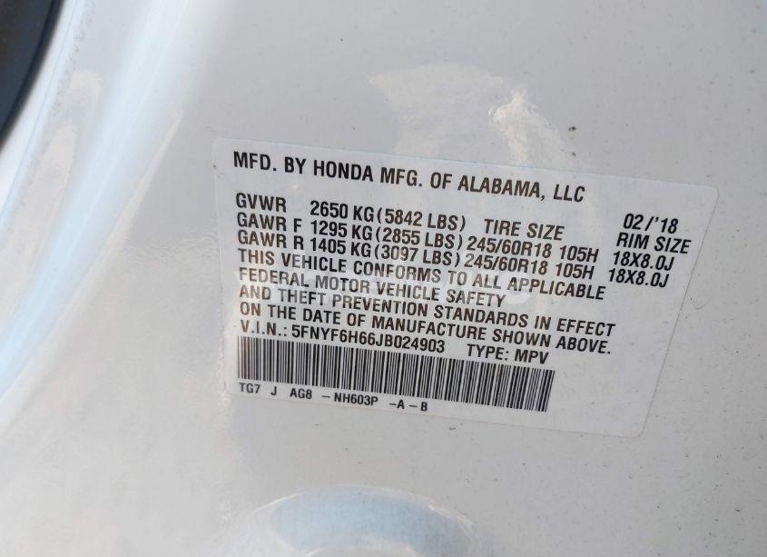 Photo 9 of 2018 Honda Pilot EX-L (VIN 5FNYF6H66JB024903)