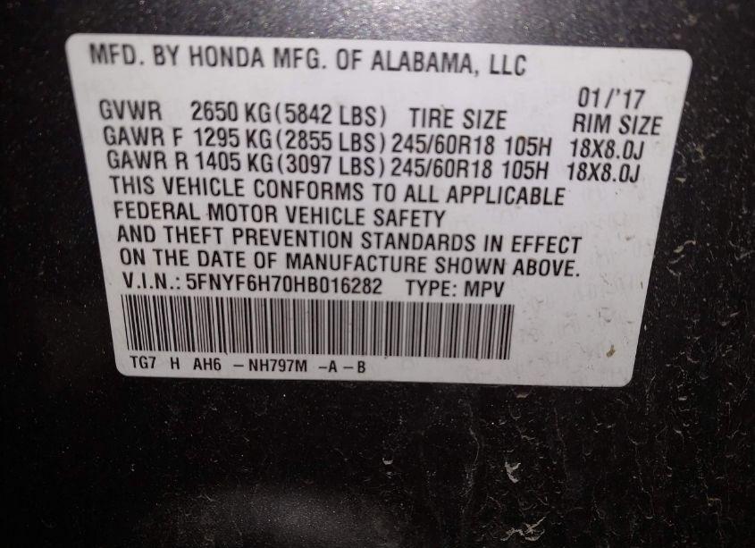 Photo 9 of 2017 Honda Pilot EX-L (VIN 5FNYF6H70HB016282)