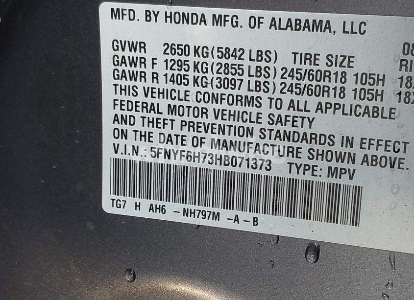 Photo 9 of 2017 Honda Pilot EX-L (VIN 5FNYF6H73HB071373)