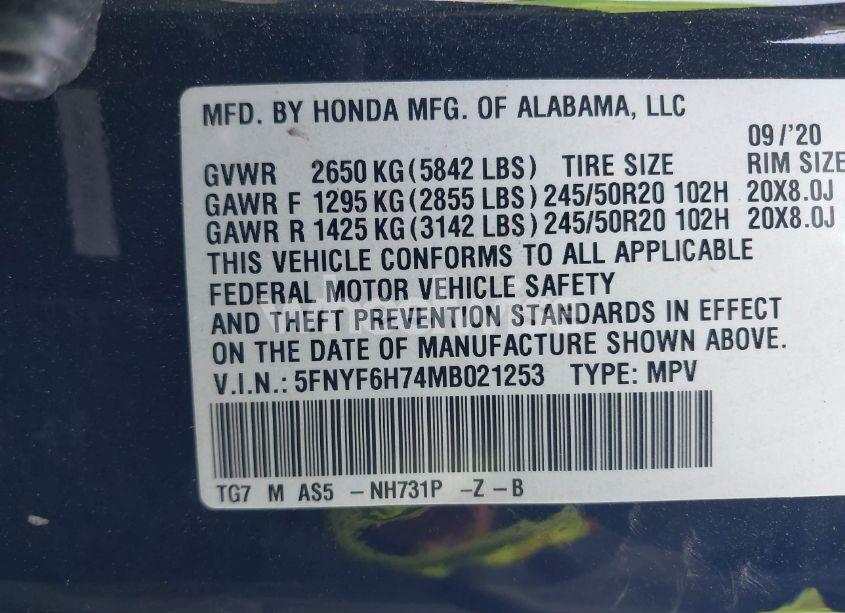 Photo 9 of 2021 Honda Pilot AWD BLACK EDITION (VIN 5FNYF6H74MB021253)