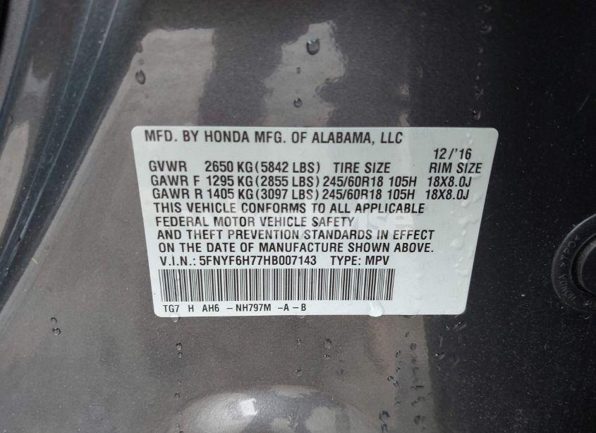 Photo 9 of 2017 Honda Pilot EX-L (VIN 5FNYF6H77HB007143)