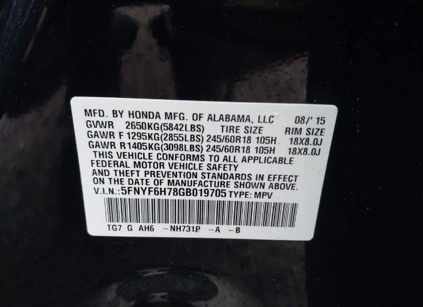 Photo 9 of 2016 Honda Pilot EX-L (VIN 5FNYF6H78GB019705)