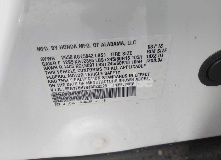 Photo 9 of 2018 Honda Pilot EX-L (VIN 5FNYF6H79JB029229)